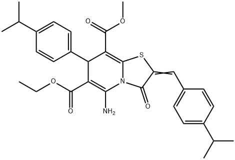 6-ethyl 8-methyl 5-amino-2-(4-isopropylbenzylidene)-7-(4-isopropylphenyl)-3-oxo-2,3-dihydro-7H-[1,3]thiazolo[3,2-a]pyridine-6,8-dicarboxylate Struktur