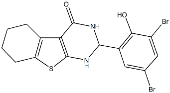 2-(3,5-dibromo-2-hydroxyphenyl)-2,3,5,6,7,8-hexahydro[1]benzothieno[2,3-d]pyrimidin-4(1H)-one Struktur