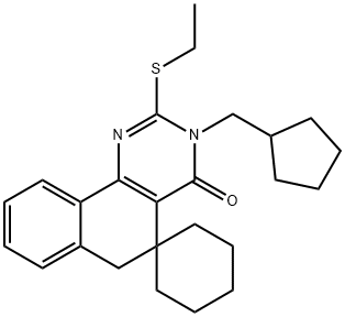 3-(cyclopentylmethyl)-2-(ethylsulfanyl)-5,6-dihydrospiro(benzo[h]quinazoline-5,1'-cyclohexane)-4(3H)-one Struktur