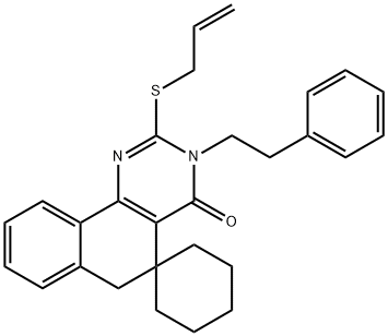 2-(prop-2-enylsulfanyl)-3-(2-phenylethyl)-5,6-dihydro-4(3H)-oxospiro(benzo[h]quinazolin-5,1'-cyclohexane) Struktur