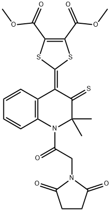 dimethyl 2-(1-[(2,5-dioxo-1-pyrrolidinyl)acetyl]-2,2-dimethyl-3-thioxo-2,3-dihydro-4(1H)-quinolinylidene)-1,3-dithiole-4,5-dicarboxylate Struktur