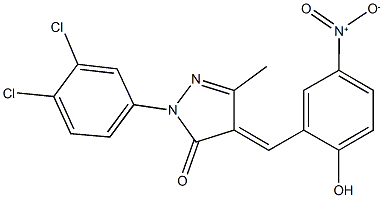 2-(3,4-dichlorophenyl)-4-{2-hydroxy-5-nitrobenzylidene}-5-methyl-2,4-dihydro-3H-pyrazol-3-one Struktur