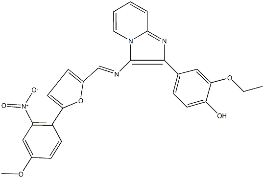 2-ethoxy-4-(3-{[(5-{2-nitro-4-methoxyphenyl}-2-furyl)methylene]amino}imidazo[1,2-a]pyridin-2-yl)phenol Struktur