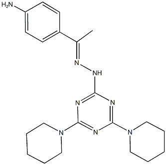 1-(4-aminophenyl)ethanone [4,6-di(1-piperidinyl)-1,3,5-triazin-2-yl]hydrazone Struktur