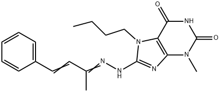 7-butyl-3-methyl-8-[2-(1-methyl-3-phenyl-2-propenylidene)hydrazino]-3,7-dihydro-1H-purine-2,6-dione Struktur