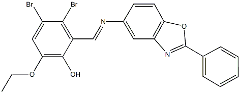 3,4-dibromo-6-ethoxy-2-{[(2-phenyl-1,3-benzoxazol-5-yl)imino]methyl}phenol Struktur