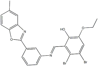 3,4-dibromo-6-ethoxy-2-({[3-(5-methyl-1,3-benzoxazol-2-yl)phenyl]imino}methyl)phenol Struktur