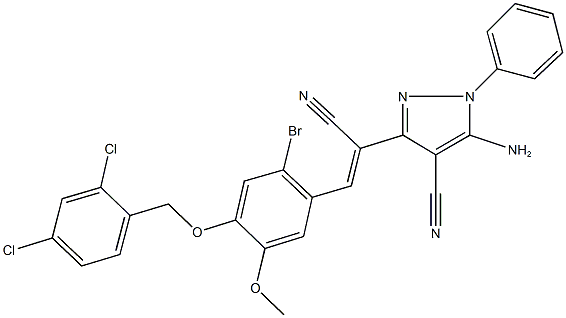 5-amino-3-(2-{2-bromo-4-[(2,4-dichlorobenzyl)oxy]-5-methoxyphenyl}-1-cyanovinyl)-1-phenyl-1H-pyrazole-4-carbonitrile Struktur