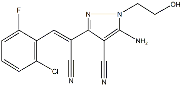 5-amino-3-[2-(2-chloro-6-fluorophenyl)-1-cyanovinyl]-1-(2-hydroxyethyl)-1H-pyrazole-4-carbonitrile Struktur