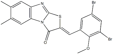 2-(3,5-dibromo-2-methoxybenzylidene)-6,7-dimethyl[1,3]thiazolo[3,2-a]benzimidazol-3(2H)-one Struktur