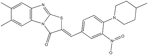 2-[3-nitro-4-(4-methyl-1-piperidinyl)benzylidene]-6,7-dimethyl[1,3]thiazolo[3,2-a]benzimidazol-3(2H)-one Struktur