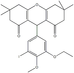 9-(3-ethoxy-5-iodo-4-methoxyphenyl)-3,3,6,6-tetramethyl-3,4,5,6,7,9-hexahydro-1H-xanthene-1,8(2H)-dione Struktur