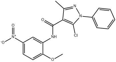 5-chloro-N-{5-nitro-2-methoxyphenyl}-3-methyl-1-phenyl-1H-pyrazole-4-carboxamide Struktur