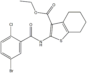 ethyl 2-[(5-bromo-2-chlorobenzoyl)amino]-4,5,6,7-tetrahydro-1-benzothiophene-3-carboxylate Struktur