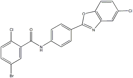 5-bromo-2-chloro-N-[4-(5-chloro-1,3-benzoxazol-2-yl)phenyl]benzamide Struktur