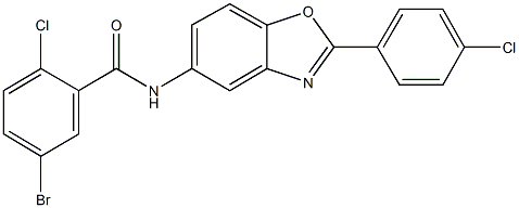 5-bromo-2-chloro-N-[2-(4-chlorophenyl)-1,3-benzoxazol-5-yl]benzamide Struktur