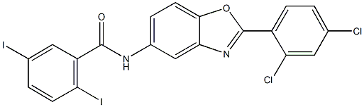 N-[2-(2,4-dichlorophenyl)-1,3-benzoxazol-5-yl]-2,5-diiodobenzamide Struktur