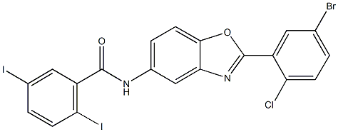 N-[2-(5-bromo-2-chlorophenyl)-1,3-benzoxazol-5-yl]-2,5-diiodobenzamide Struktur