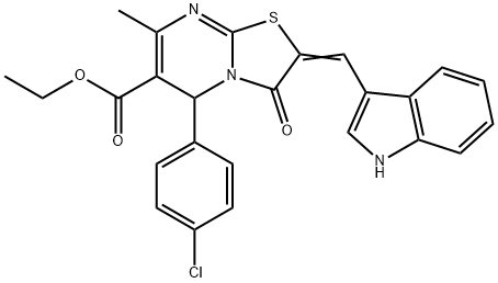 ethyl 5-(4-chlorophenyl)-2-(1H-indol-3-ylmethylene)-7-methyl-3-oxo-2,3-dihydro-5H-[1,3]thiazolo[3,2-a]pyrimidine-6-carboxylate Struktur