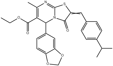 ethyl 5-(1,3-benzodioxol-5-yl)-2-(4-isopropylbenzylidene)-7-methyl-3-oxo-2,3-dihydro-5H-[1,3]thiazolo[3,2-a]pyrimidine-6-carboxylate Struktur