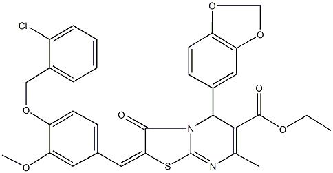 ethyl 5-(1,3-benzodioxol-5-yl)-2-{4-[(2-chlorobenzyl)oxy]-3-methoxybenzylidene}-7-methyl-3-oxo-2,3-dihydro-5H-[1,3]thiazolo[3,2-a]pyrimidine-6-carboxylate Struktur