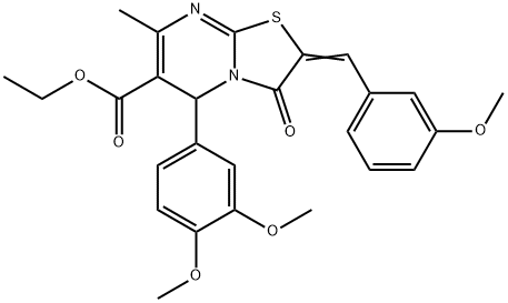 ethyl 5-(3,4-dimethoxyphenyl)-2-(3-methoxybenzylidene)-7-methyl-3-oxo-2,3-dihydro-5H-[1,3]thiazolo[3,2-a]pyrimidine-6-carboxylate Struktur