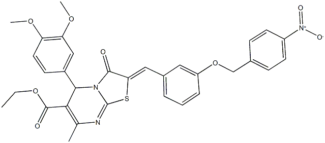 ethyl 5-(3,4-dimethoxyphenyl)-2-[3-({4-nitrobenzyl}oxy)benzylidene]-7-methyl-3-oxo-2,3-dihydro-5H-[1,3]thiazolo[3,2-a]pyrimidine-6-carboxylate Struktur