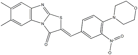 2-[3-nitro-4-(4-morpholinyl)benzylidene]-6,7-dimethyl[1,3]thiazolo[3,2-a]benzimidazol-3(2H)-one Struktur