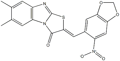 2-({6-nitro-1,3-benzodioxol-5-yl}methylene)-6,7-dimethyl[1,3]thiazolo[3,2-a]benzimidazol-3(2H)-one Struktur