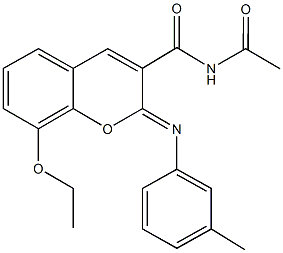 N-acetyl-8-ethoxy-2-[(3-methylphenyl)imino]-2H-chromene-3-carboxamide Struktur