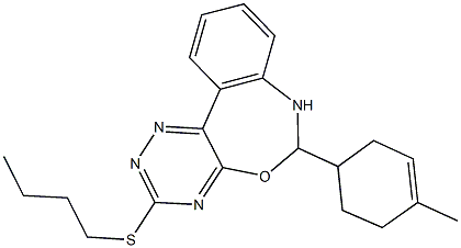 3-(butylsulfanyl)-6-(4-methyl-3-cyclohexen-1-yl)-6,7-dihydro[1,2,4]triazino[5,6-d][3,1]benzoxazepine Struktur