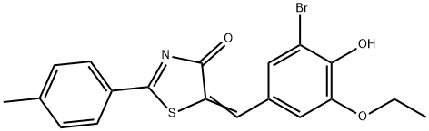 5-(3-bromo-5-ethoxy-4-hydroxybenzylidene)-2-(4-methylphenyl)-1,3-thiazol-4(5H)-one Struktur