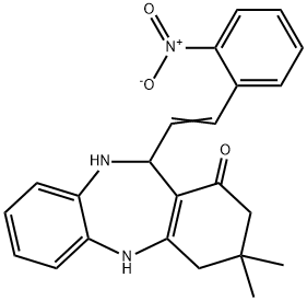 11-(2-{2-nitrophenyl}vinyl)-3,3-dimethyl-2,3,4,5,10,11-hexahydro-1H-dibenzo[b,e][1,4]diazepin-1-one Struktur