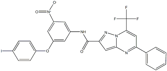 N-[3-nitro-5-(4-iodophenoxy)phenyl]-5-phenyl-7-(trifluoromethyl)pyrazolo[1,5-a]pyrimidine-2-carboxamide Struktur