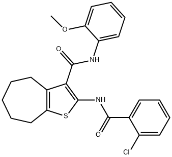 2-[(2-chlorobenzoyl)amino]-N-(2-methoxyphenyl)-5,6,7,8-tetrahydro-4H-cyclohepta[b]thiophene-3-carboxamide Struktur