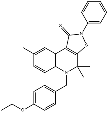 5-(4-ethoxybenzyl)-4,4,8-trimethyl-2-phenyl-4,5-dihydroisothiazolo[5,4-c]quinoline-1(2H)-thione Struktur