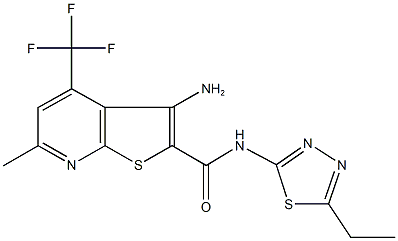 3-amino-N-(5-ethyl-1,3,4-thiadiazol-2-yl)-6-methyl-4-(trifluoromethyl)thieno[2,3-b]pyridine-2-carboxamide Struktur