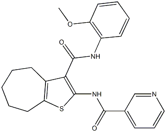 N-{3-[(2-methoxyanilino)carbonyl]-5,6,7,8-tetrahydro-4H-cyclohepta[b]thien-2-yl}nicotinamide Struktur