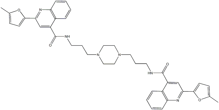 2-(5-methyl-2-furyl)-N-(3-{4-[3-({[2-(5-methyl-2-furyl)-4-quinolinyl]carbonyl}amino)propyl]-1-piperazinyl}propyl)-4-quinolinecarboxamide Struktur