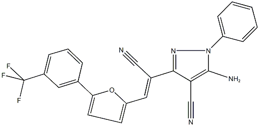 5-amino-3-(1-cyano-2-{5-[3-(trifluoromethyl)phenyl]-2-furyl}vinyl)-1-phenyl-1H-pyrazole-4-carbonitrile Struktur