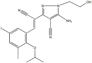 5-amino-3-[1-cyano-2-(3,5-diiodo-2-isopropoxyphenyl)vinyl]-1-(2-hydroxyethyl)-1H-pyrazole-4-carbonitrile Struktur