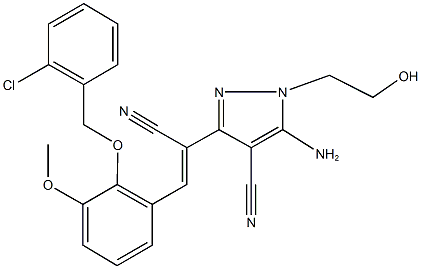 5-amino-3-(2-{2-[(2-chlorobenzyl)oxy]-3-methoxyphenyl}-1-cyanovinyl)-1-(2-hydroxyethyl)-1H-pyrazole-4-carbonitrile Struktur