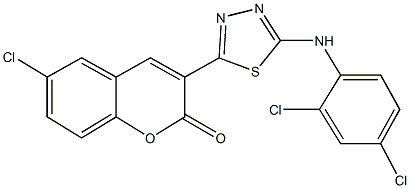 6-chloro-3-[5-(2,4-dichloroanilino)-1,3,4-thiadiazol-2-yl]-2H-chromen-2-one Struktur