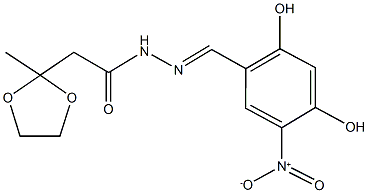 N'-{2,4-dihydroxy-5-nitrobenzylidene}-2-(2-methyl-1,3-dioxolan-2-yl)acetohydrazide Struktur