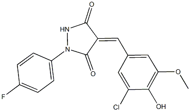 4-(3-chloro-4-hydroxy-5-methoxybenzylidene)-1-(4-fluorophenyl)-3,5-pyrazolidinedione Struktur