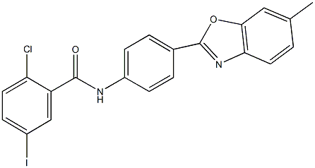 2-chloro-5-iodo-N-[4-(6-methyl-1,3-benzoxazol-2-yl)phenyl]benzamide Struktur