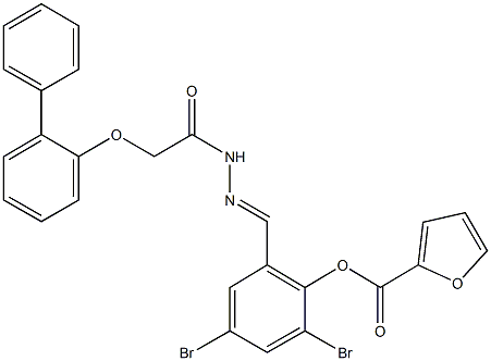 2-{2-[([1,1'-biphenyl]-2-yloxy)acetyl]carbohydrazonoyl}-4,6-dibromophenyl 2-furoate Struktur