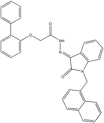 2-([1,1'-biphenyl]-2-yloxy)-N'-[1-(1-naphthylmethyl)-2-oxo-1,2-dihydro-3H-indol-3-ylidene]acetohydrazide Struktur