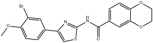 N-[4-(3-bromo-4-methoxyphenyl)-1,3-thiazol-2-yl]-2,3-dihydro-1,4-benzodioxine-6-carboxamide Struktur