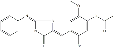 5-bromo-2-methoxy-4-[(3-oxo[1,3]thiazolo[3,2-a]benzimidazol-2(3H)-ylidene)methyl]phenyl acetate Struktur